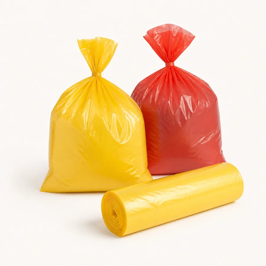 Plain yellow and red healthcare waste-segregation bags