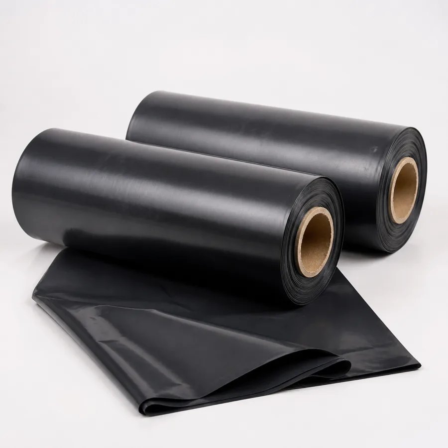 Opaque black industrial film rolls and unrolled sheet