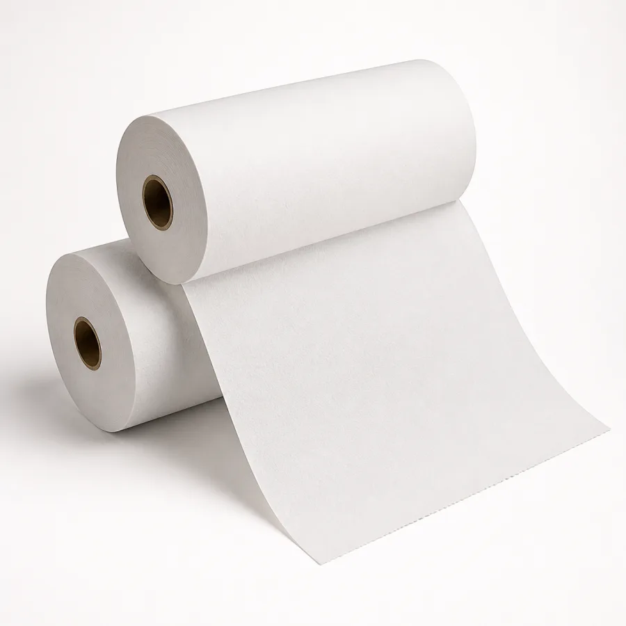 White examination couch paper rolls with an unrolled sheet